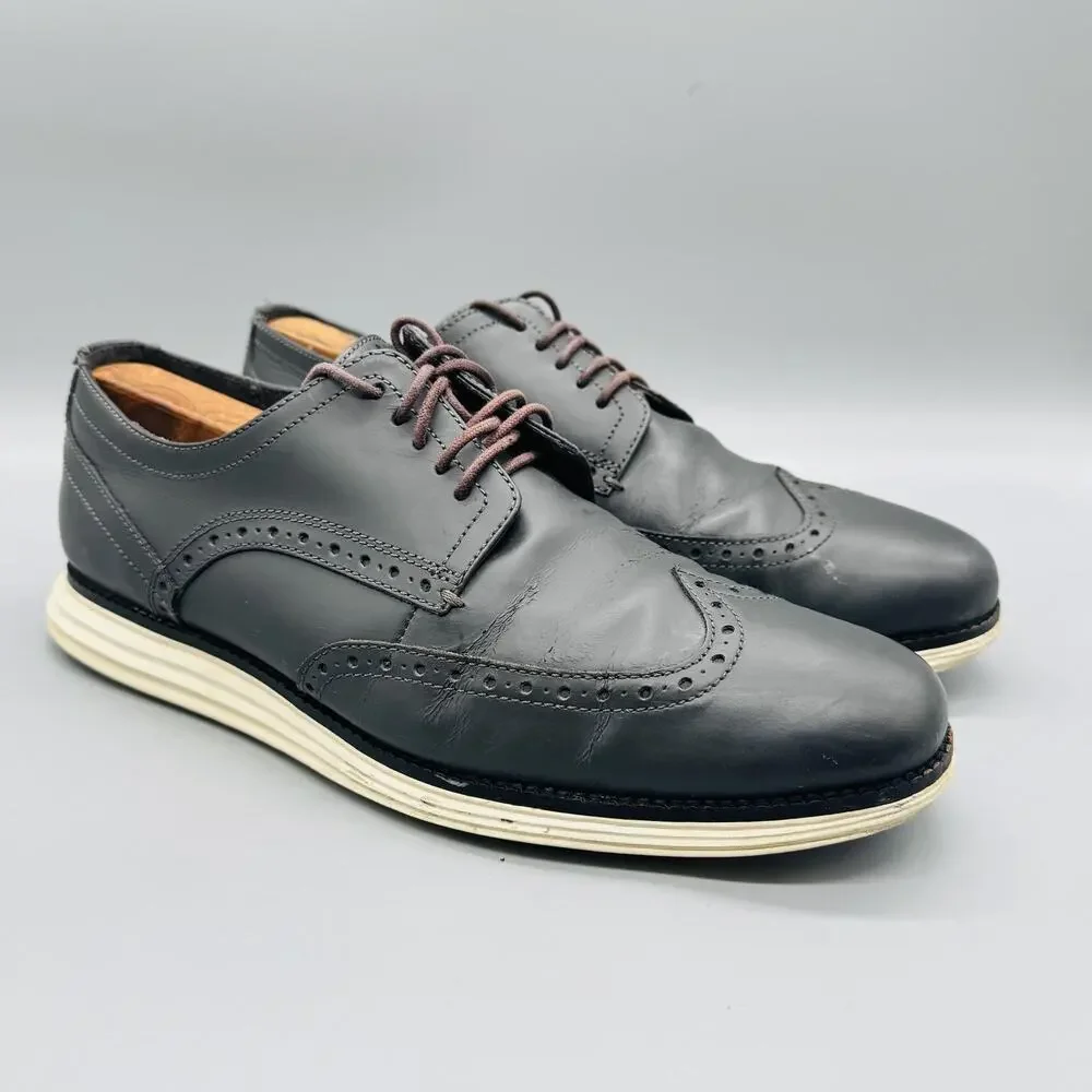 Cole Haan Shoes Mens 9.5 Gray Leather OriginalGrand Wingtip Oxford Dress Brogue